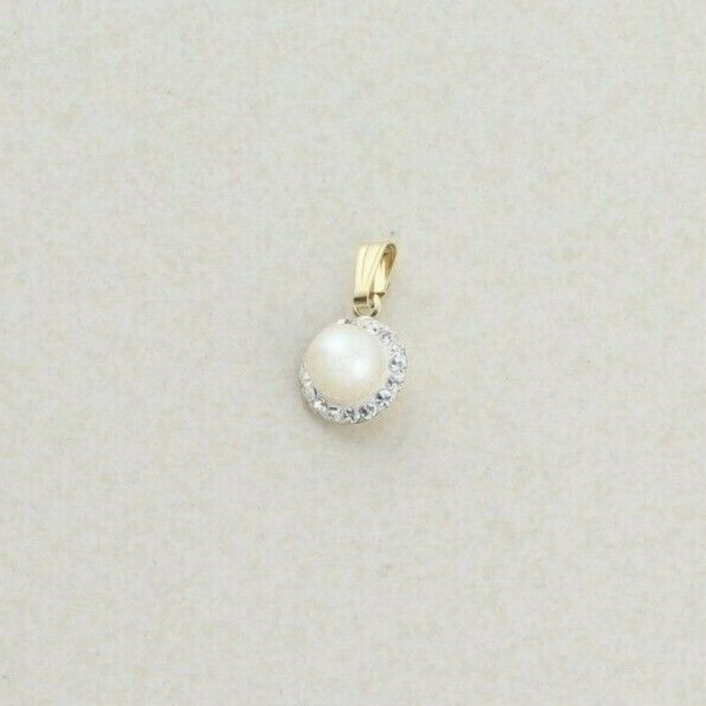 🛍️10k Yellow Gold Freshwater Pearl & Crystal Halo Pendant💎